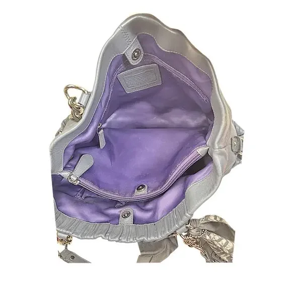 Coach Ashley Ruched Leather Satchel Gray Chain Shoulder Bag - Picture 15 of 15